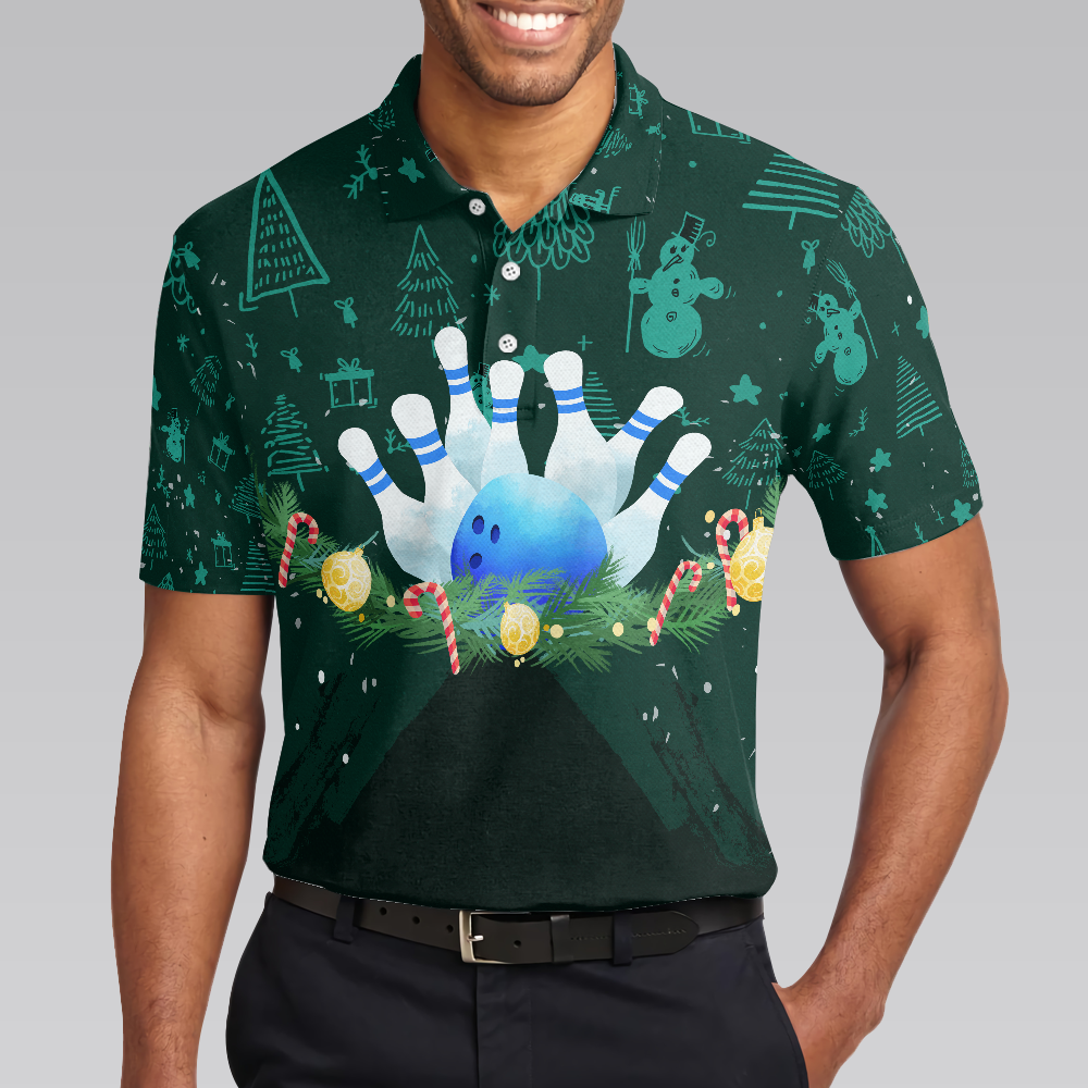 Christmas Wreath with Bowling Mens Polo Shirts - 5