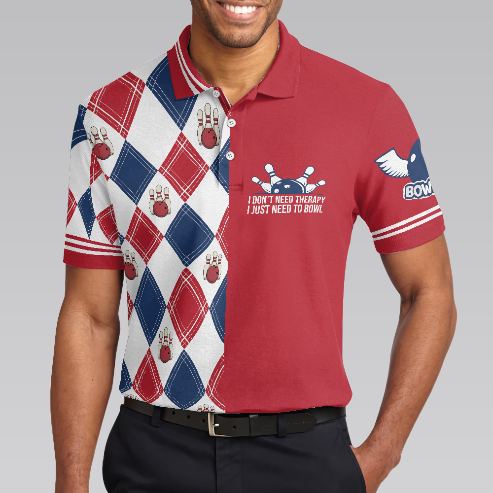 I Dont Need Therapy I Just Need To Bowl Polo Shirt Argyle Pattern Bowling Shirt For Men Gift For Bowling Lovers - 4