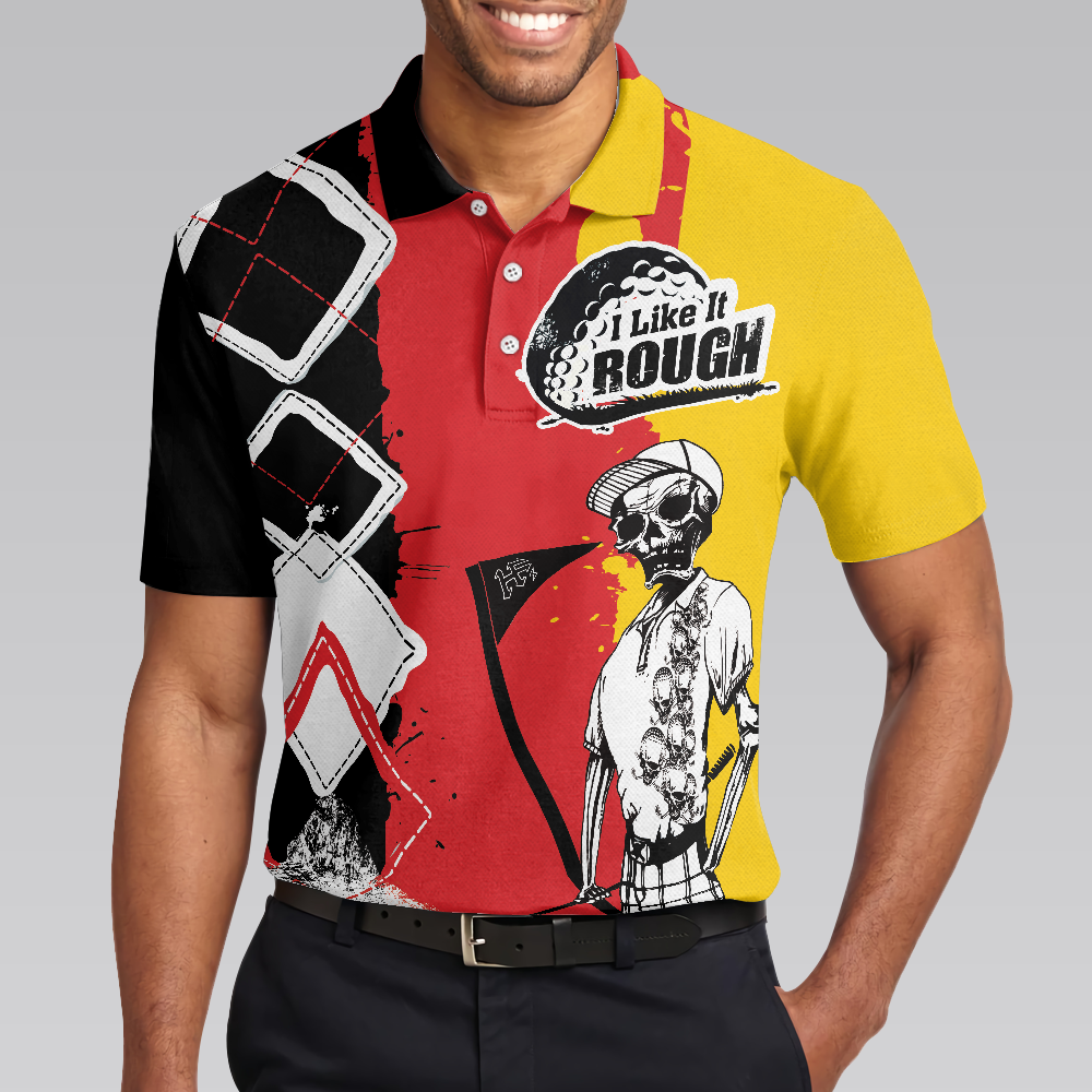 Golf I Like It Rough German Flag Polo Shirt White Argyle Pattern Skeleton Golfing Polo Shirt Funny Golf Shirt For Men - 5