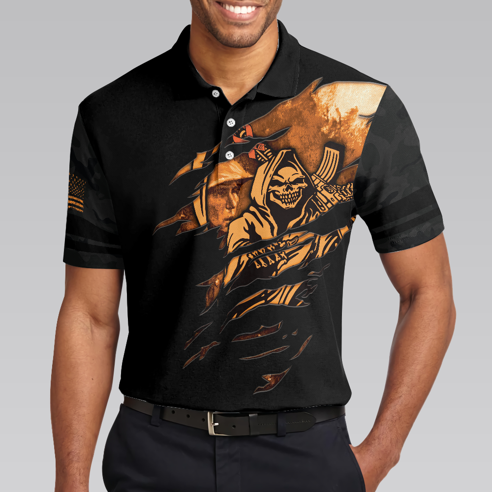 Agent Orange Dioxin A Slow Walk With Death Polo Shirt Black Reaper American Flag Polo Shirt For Men - 4