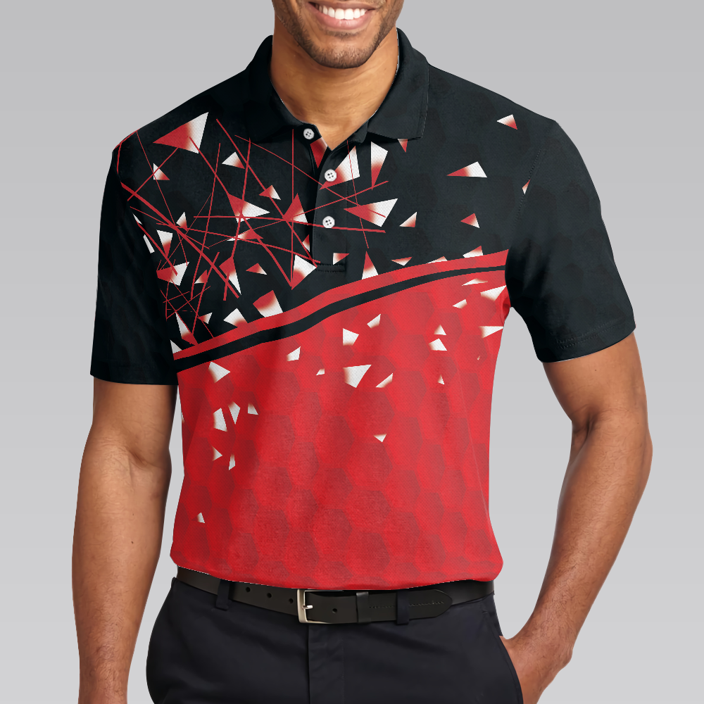 Sporty Golf Breaker Red And Black Golf Polo Shirt Red And White Triangle Pattern Shirt Design Best Golf Gift Idea - 4