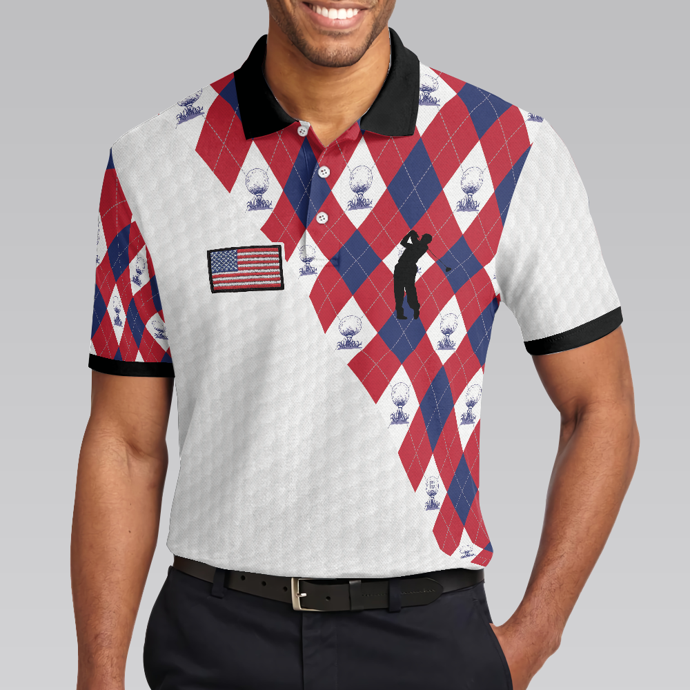 Golf Argyle Pattern Short Sleeve Golf Polo Shirt American Flag Polo Shirt Patriotic Golf Shirt For Men - 5