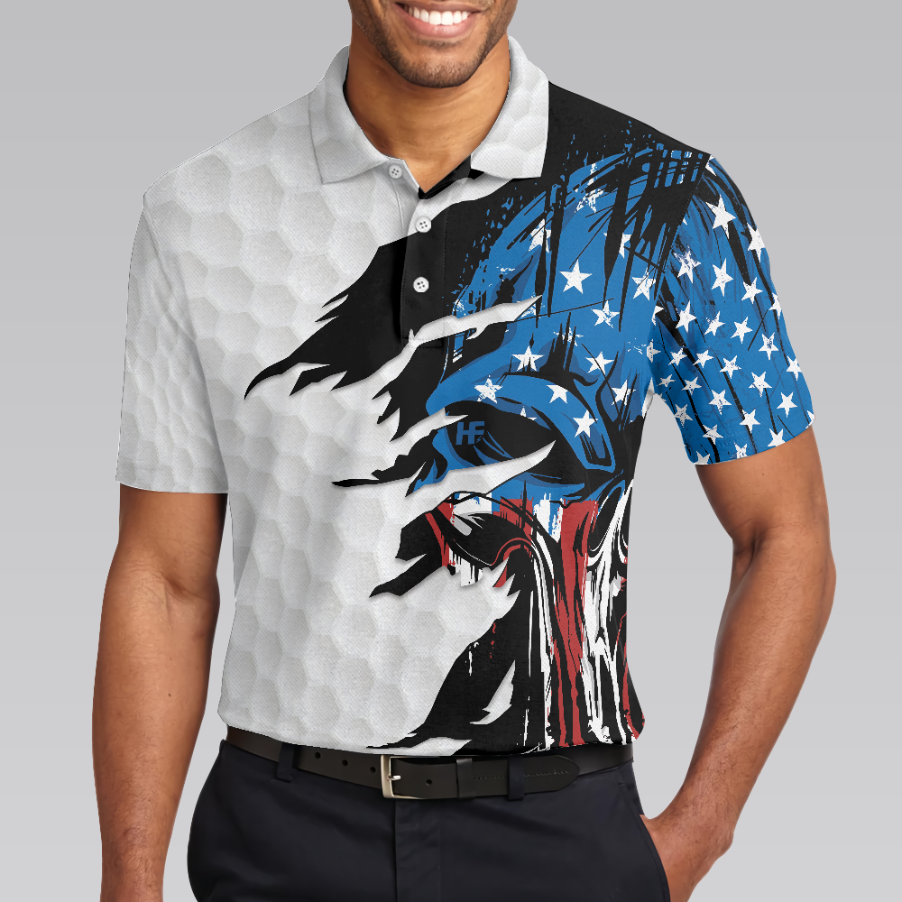 Skull American Ripped Golf Polo Shirt White American Flag Polo Shirt Patriotic Golf Shirt For Men - 4