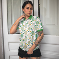 Green And Golden Tennis Pattern Short Sleeve Women Polo Shirt - 4