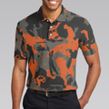 Orange Camouflage Golf Polo Shirt Golfer Silhouette Pattern Polo Shirt Camo Golf Shirt For Men - 5