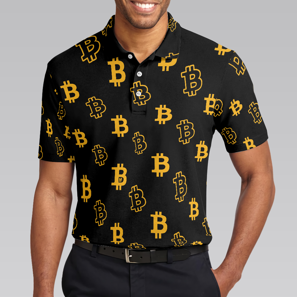 Seamless Pattern Bitcoin Polo Shirt Luxury Black And Gold Polo Shirt Best Cryptocurrency Shirt For Men - 4