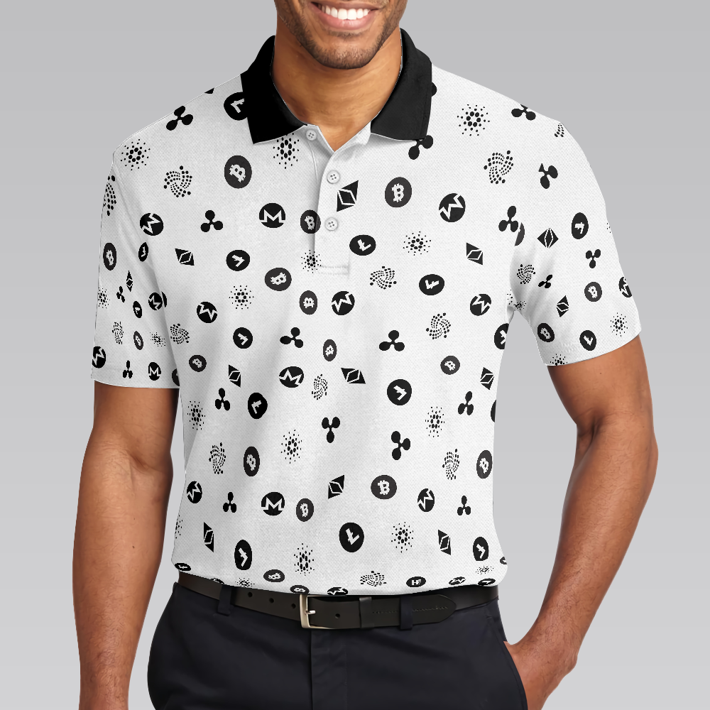 Cryptocurrency Pattern Polo Shirt Black And White Bitcoin Polo Shirt Best Cryptocurrency Shirt For Men - 4