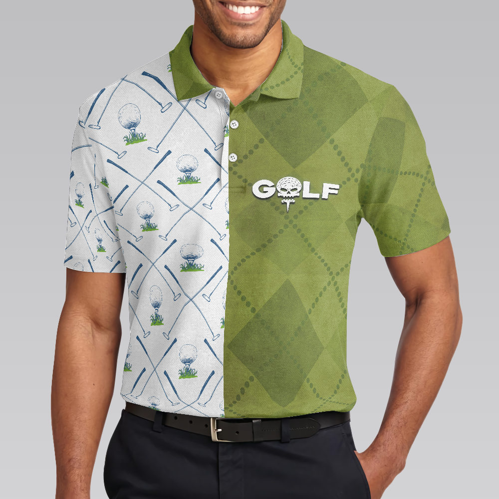 Golf Pattern Green And White Polo Shirt Golf Club Argyle Pattern Skull Polo Shirt Best Golf Shirt For Men - 5