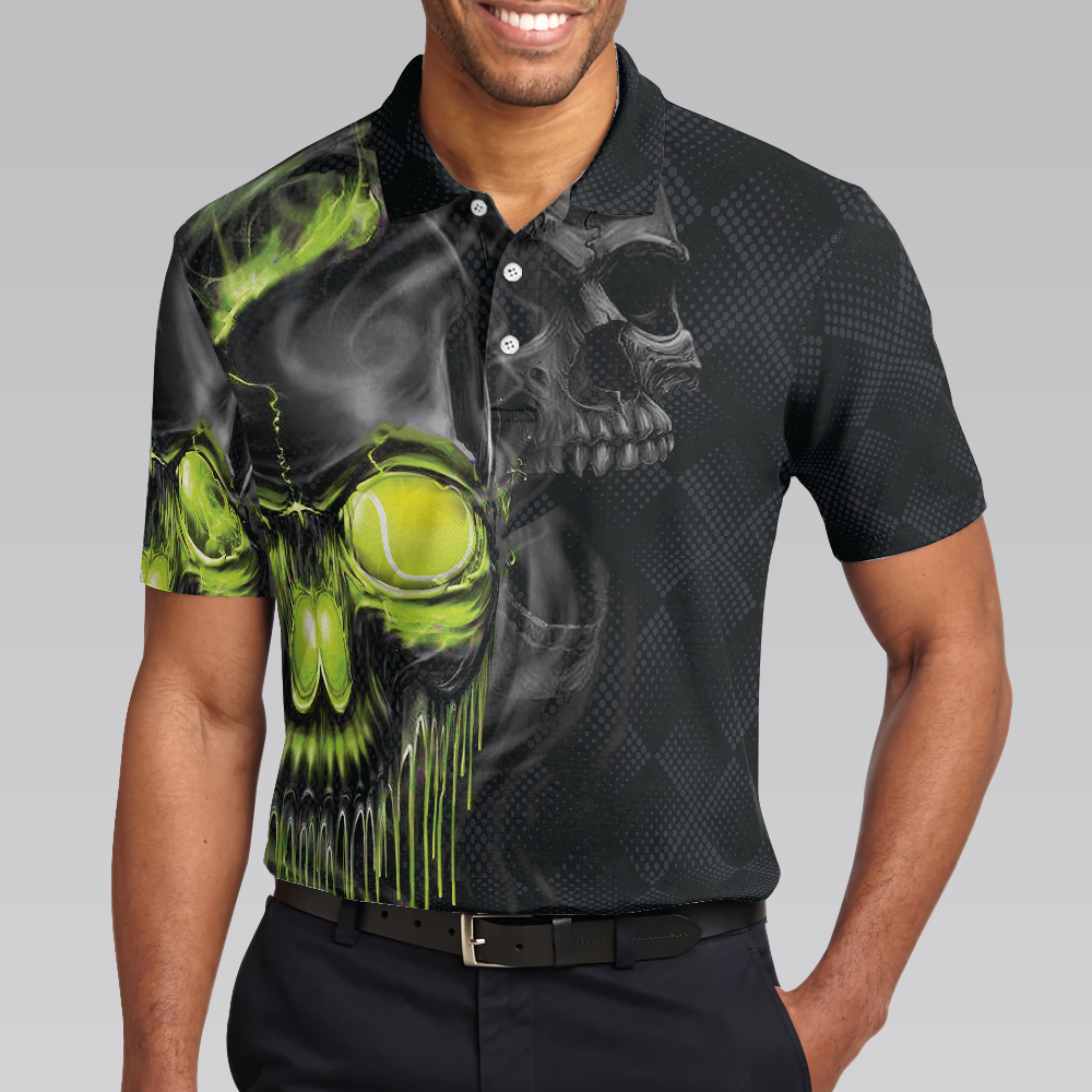 Skull Tennis Polo Shirt Scary Skull Graphic Tennis Shirt For Tennis Lovers Halloween Tennis Gift Idea - 5