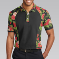 Tropical Roses Pattern Polo Shirt Black Polo Shirt With Roses Print Roses Pattern Shirt For Adults - 5