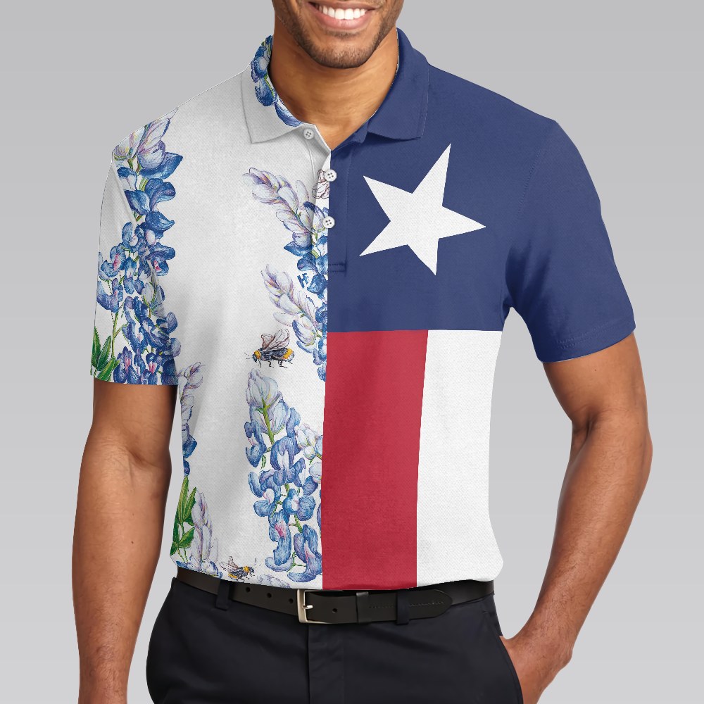 Texas Flag Bluebonnets Polo Shirt For Golf Floral Texas Flag Polo Shirt Texas Proud Shirt For Men - 4