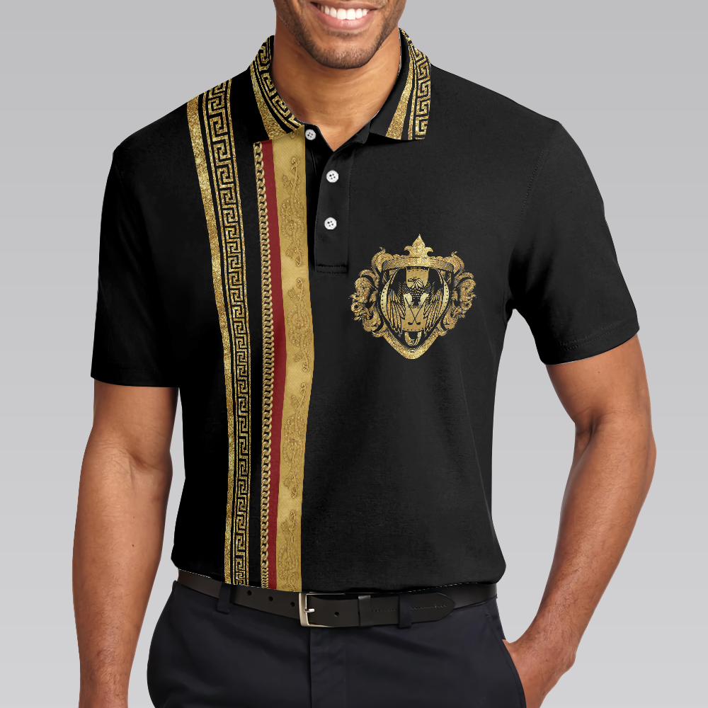 Luxury Baroque Pattern Golf Polo Shirt Golden Greek Key Pattern Polo Shirt Best Golf Shirt For Men - 4