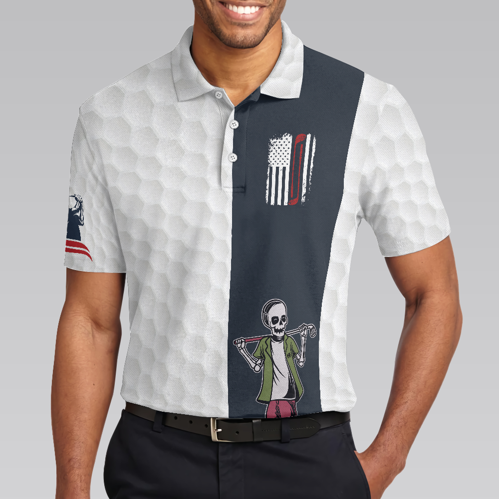 Youngster Skeleton Golf Lover American Flag Polo Shirt White American Flag Golf Shirt For Men - 4