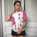 Talk Birdie To Me Short Sleeve Women Polo Shirt Best Pink Argyle And Leopard Pattern For Golf Ladies - 4