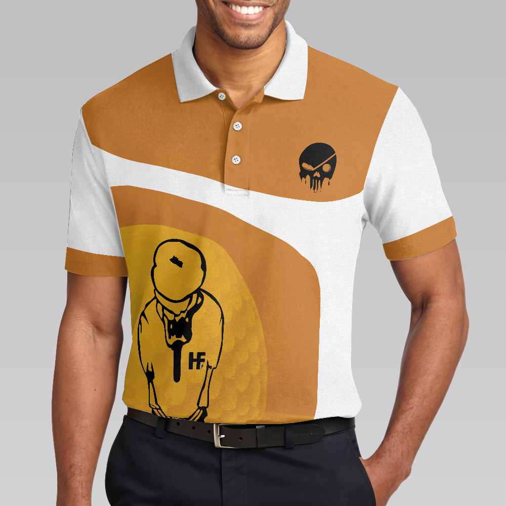 Your Hole Is My Goal Skull Polo Shirt Light Brown Skeleton Golfer Polo Shirt Best Golf Shirt For Men - 4