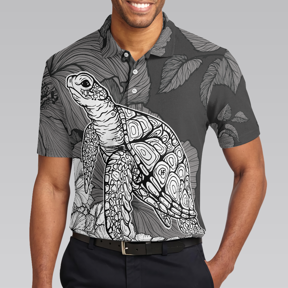 Hibiscus Turtle Shirt For Men Polo Shirt Sea Turtle Polo Shirt For Men Hibiscus Floral Shirt Design - 5