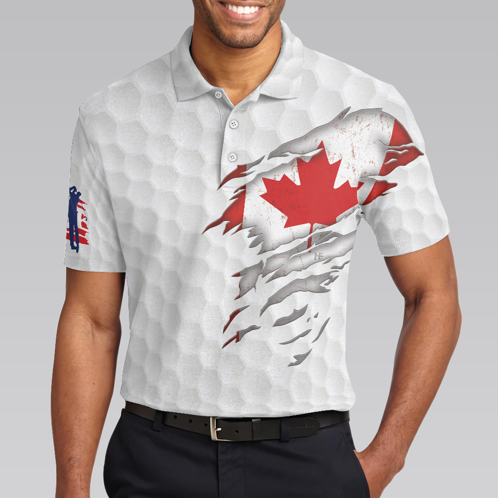 Golf Canada Flag Short Sleeve Polo Shirt Red Maple Leaf Golfing Polo Shirt Canadian Golf Shirt For Men - 4