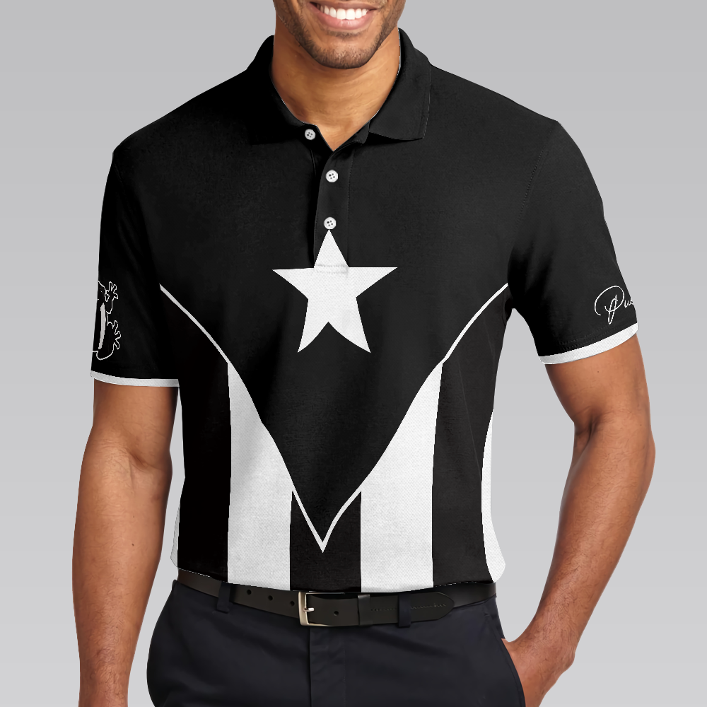 Puerto Rico Flag Black And White Polo Shirt Puerto Rican Toad Coqu Shirt - 5