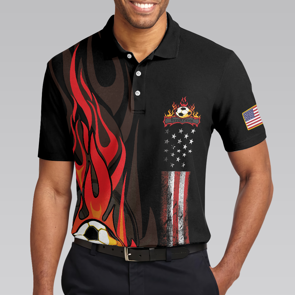 Soccer Flame Short Sleeve Black Polo Shirt Black American Flag Polo Shirt Best Soccer Shirt For Men - 5