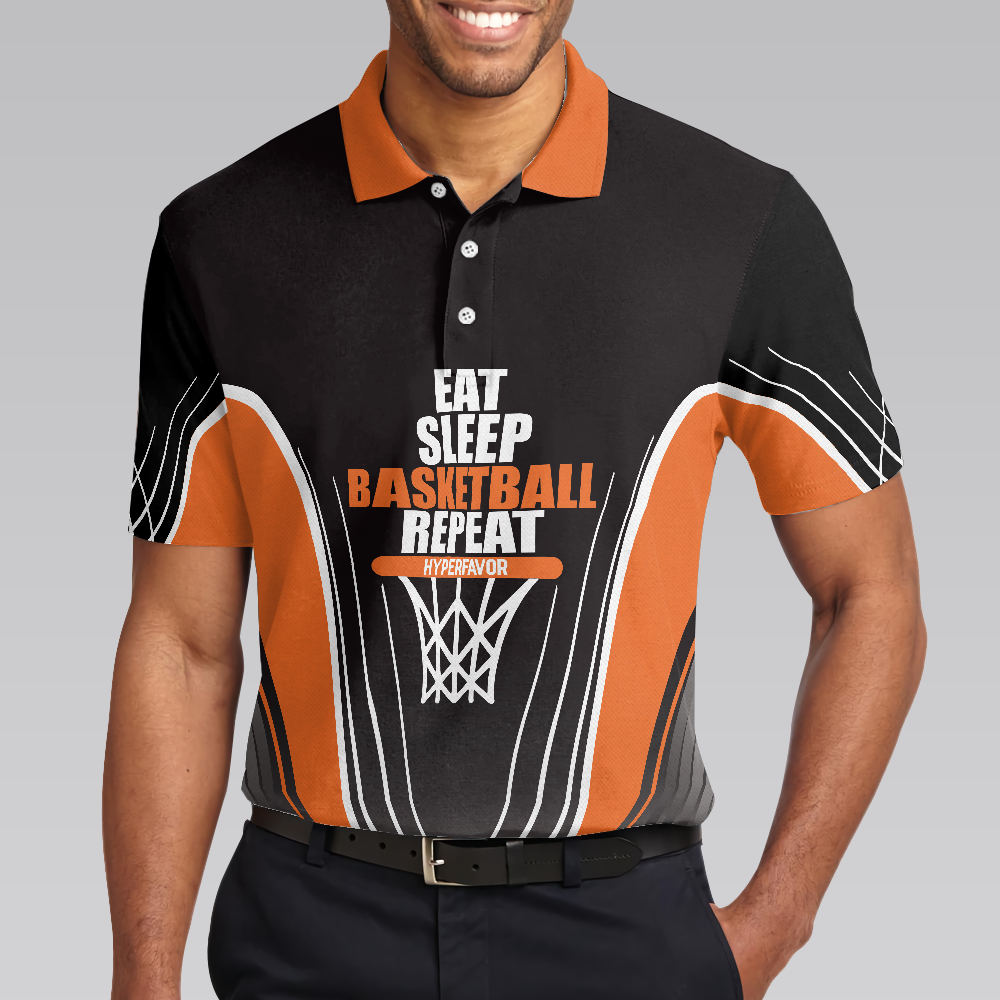 Basketball Players Eat Sleep Basketball Repeat Polo Shirt Black And Orange BasketBall Shirt For Basketball Fans - 4