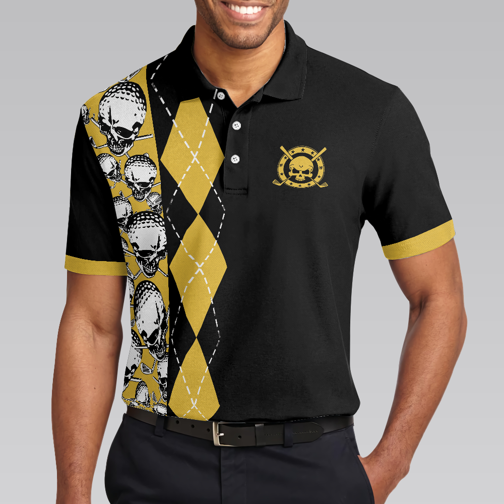 All Men Are Created Equal Then A Few Become A Golfer Polo Shirt Black And Yellow Skull Golf Shirt For Men - 5