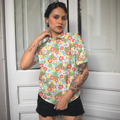 Tropical Flowers Pattern Short Sleeve Women Polo Shirt - 4