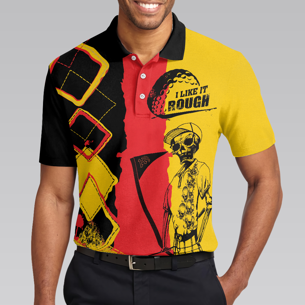 Golf I Like It Rough German Flag Polo Shirt Argyle Pattern Skeleton Golfing Polo Shirt Funny Golf Shirt For Men - 5