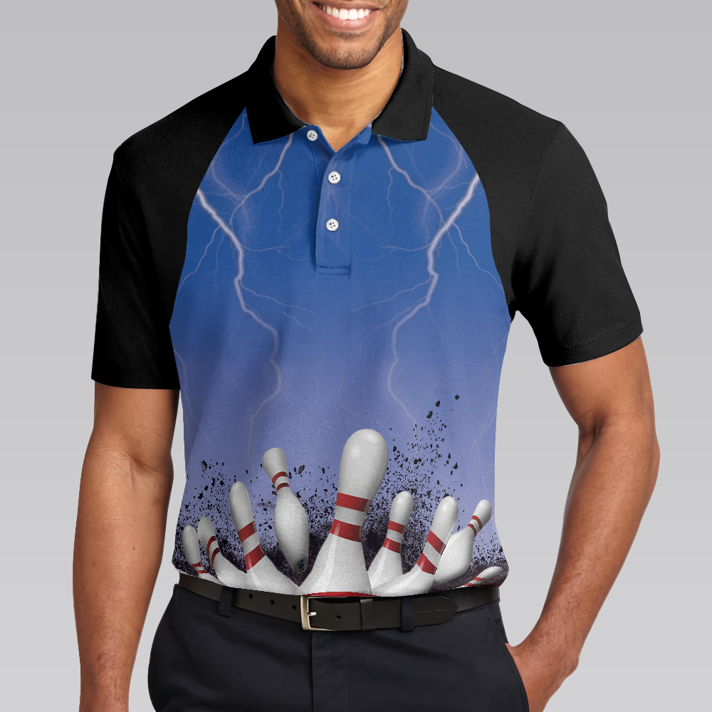 Spare No One Bowling Polo Shirt Black And Blue Tenpin Bowling Shirt For Men Cool Bowling Gift Idea - 4