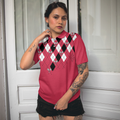 Tennis Shirt With Argyle Pattern Short Sleeve Women Polo Shirt - 4