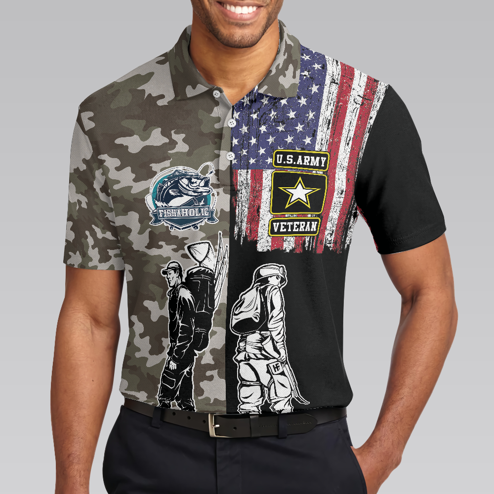 Veteran Fishing With American Flag Polo Shirt Camouflage Veteran Fisher Sketching Polo Shirt Patriotic Fishing Shirt For Men - 5