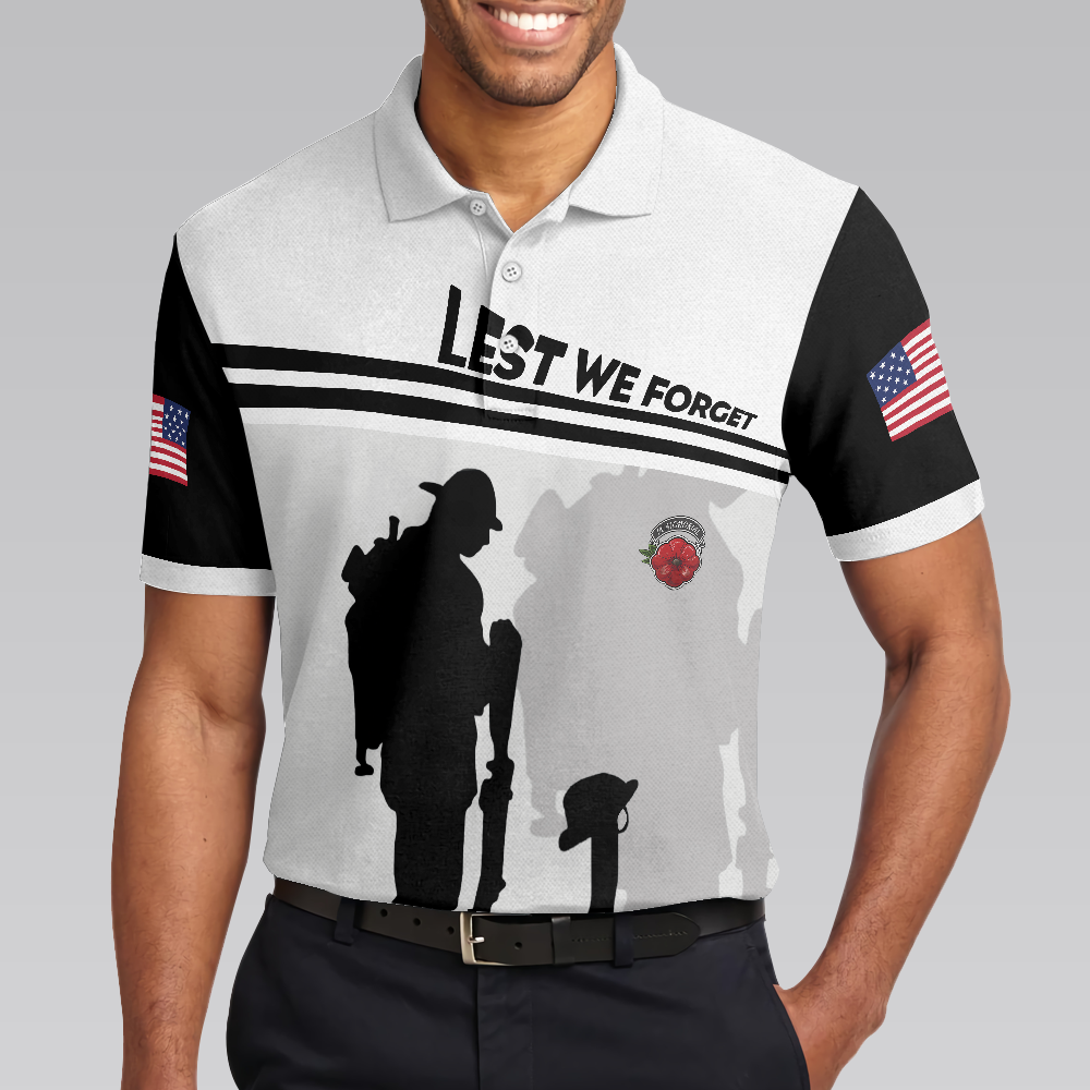 Lest We Forget Polo Shirt Military Veteran American Flag Golf Shirt For Men - 4