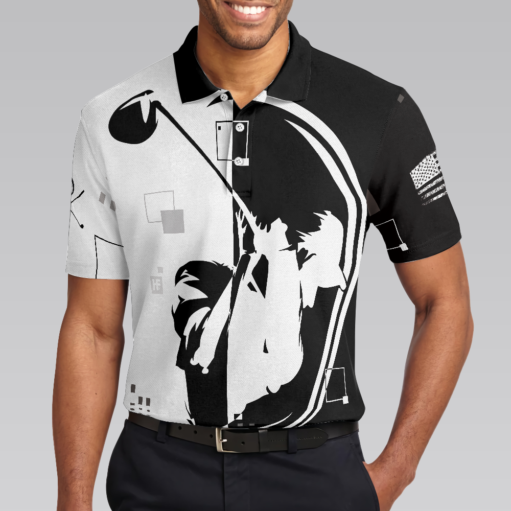 American Golfer Hard Swing US Flag Polo Shirt Black And White American Flag Polo Shirt Best Golf Shirt For Men - 4