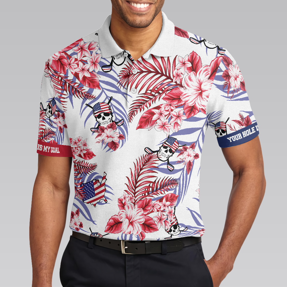 Seamless Tropical Pattern Golf Skull America V2 Polo Shirt Texas Bluebonnet Golf Shirt For Men - 5