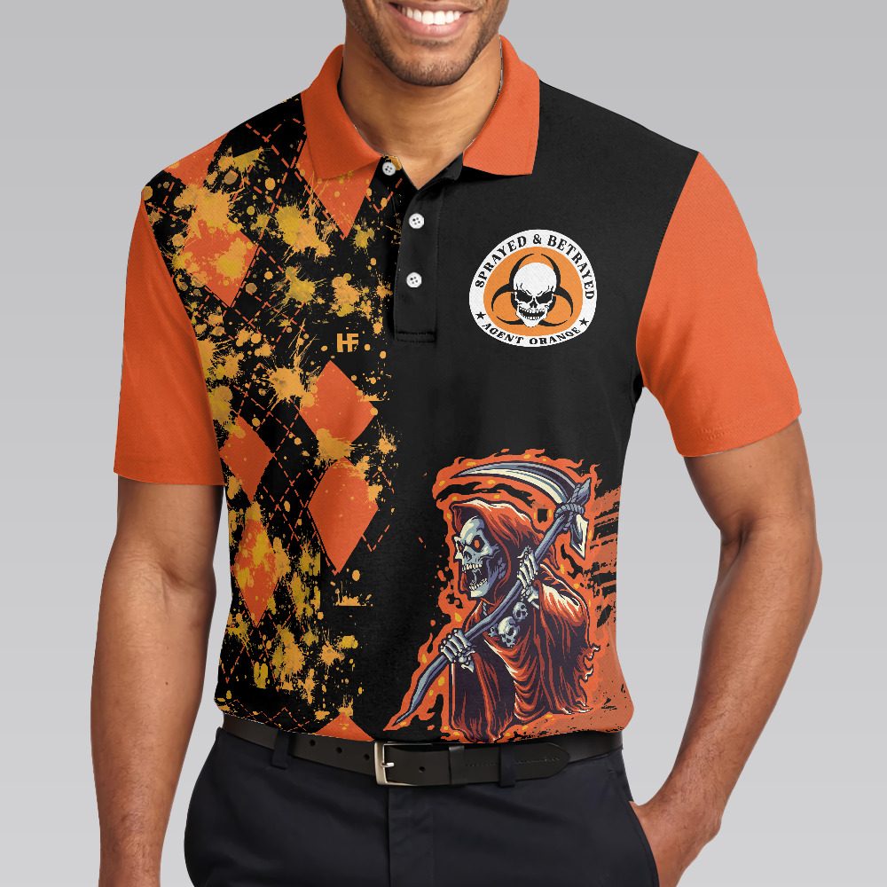 We Came Home And Death Came With Us Agent Orange Polo Shirt Orange Argyle Pattern Shirt For Veterans - 5