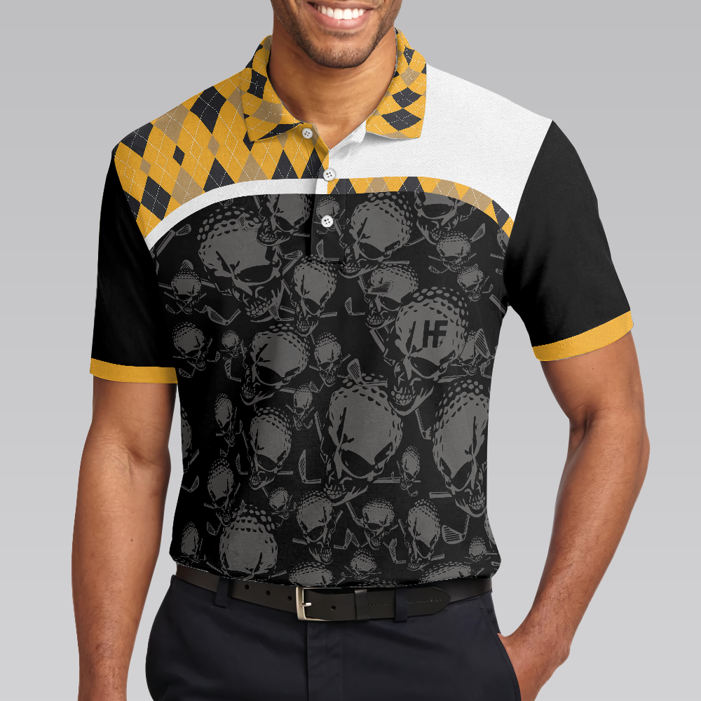 All You Need Is Beer  Golf Polo Shirt Black And Yellow Argyle Pattern Golf Shirt For Men Skull Golf Shirt - 4