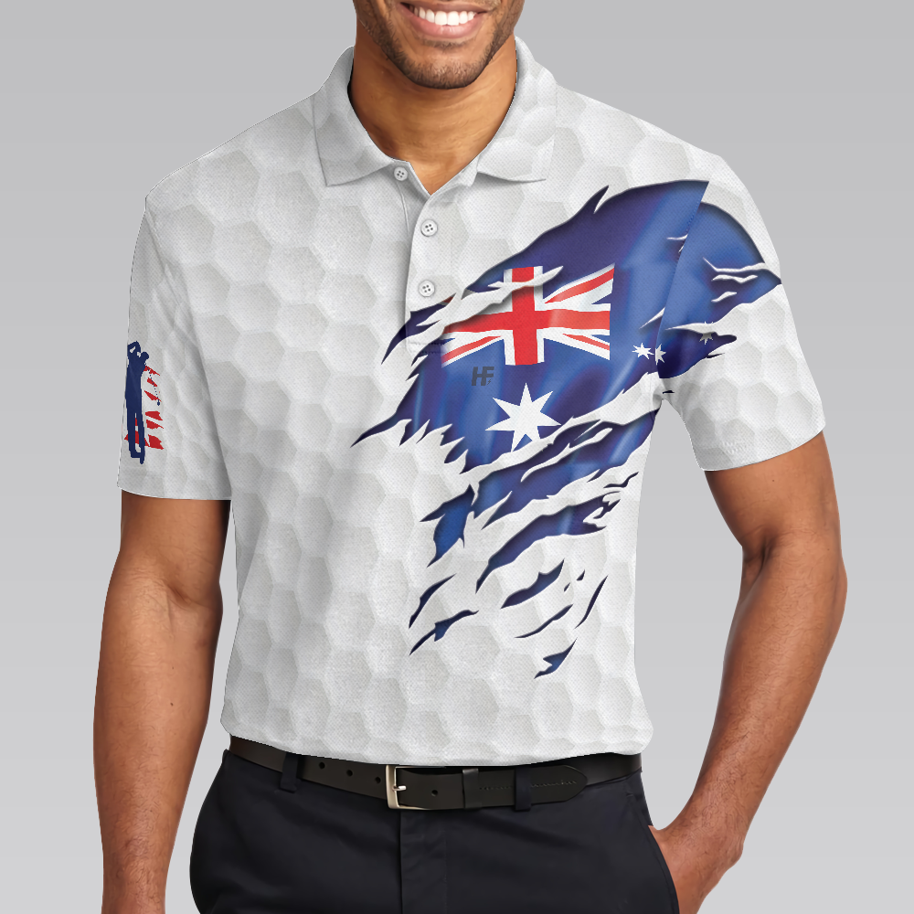 Golf Australian Flag Polo Shirt White Golf Pattern Polo Shirt Best Australian Golf Shirt For Men - 5