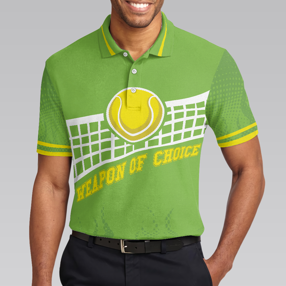 Weapon Of Choice Short Sleeve Polo Shirt Green Tennis Ball On The Net Polo Shirt Best Tennis Shirt For Men - 5