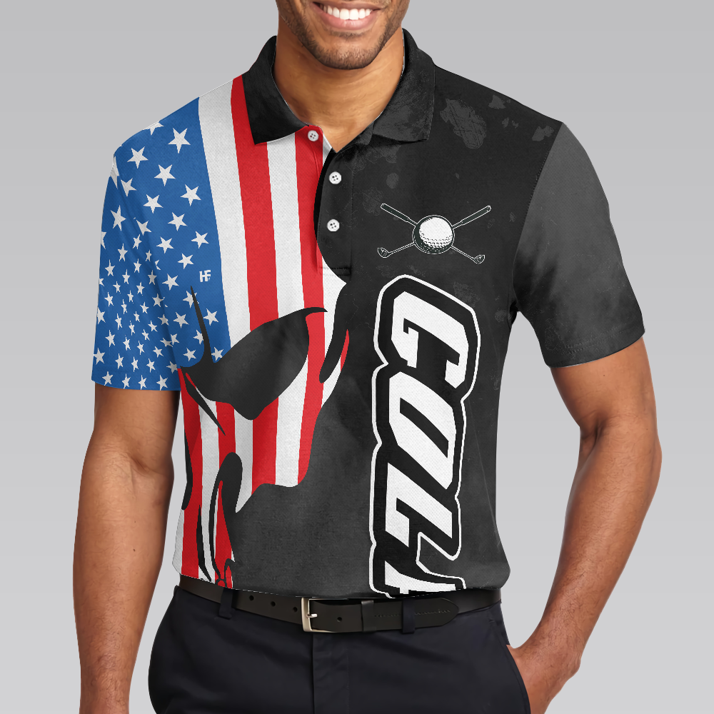 Grip It N Rip It Skull Golf With American Flag Golf Polo Shirt Cool Golf Shirt Design For Male Players - 4