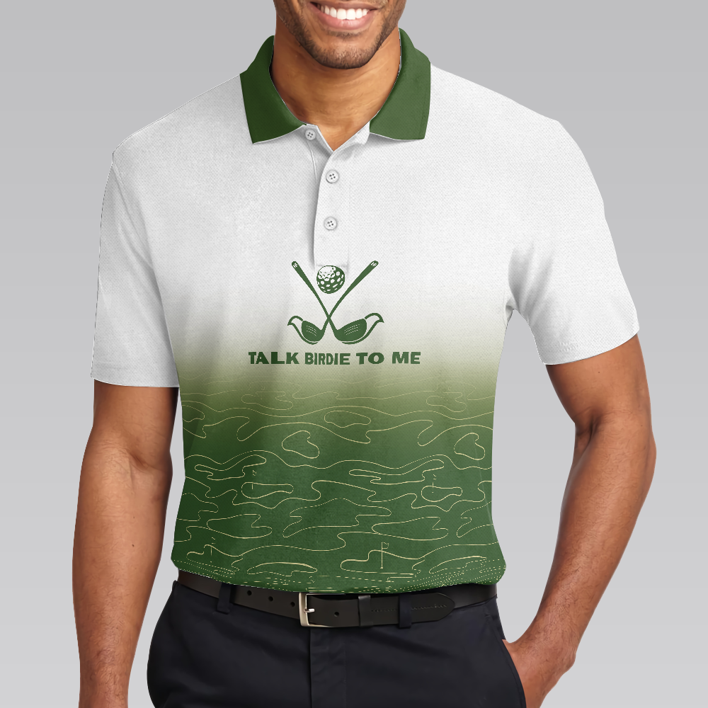 Talk Birdie To Me Golf Polo Shirt White And Green Abstract Grass Pattern Golfing Polo Shirt Best Golf Shirt For Men - 5