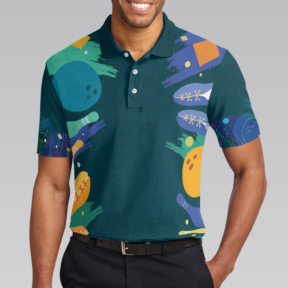 Sleep Less Bow More Mens Green Bowling Polo Shirt - 5