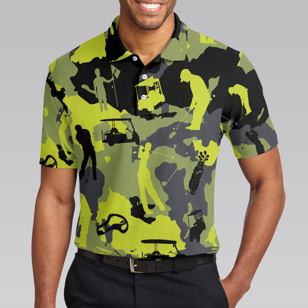 Green And Grey Camouflage Golf Polo Shirt Military Streetwear Polo Shirt Camo Golf Shirt For Men - 5