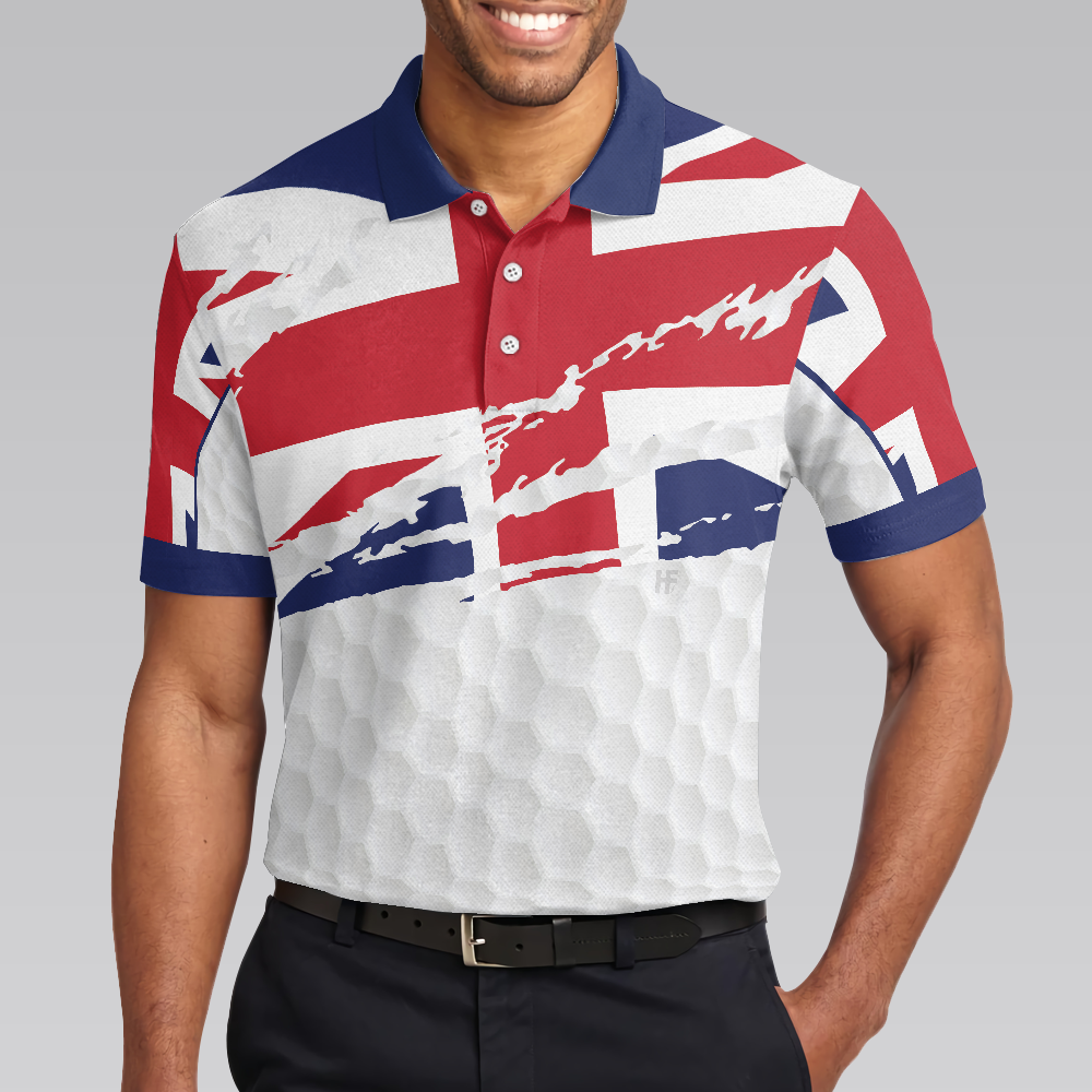 United Kingdom Flag Golf Texture Black Golfer Polo Shirt Great Britain Jack Polo Shirt UK Golf Shirt For Men - 4