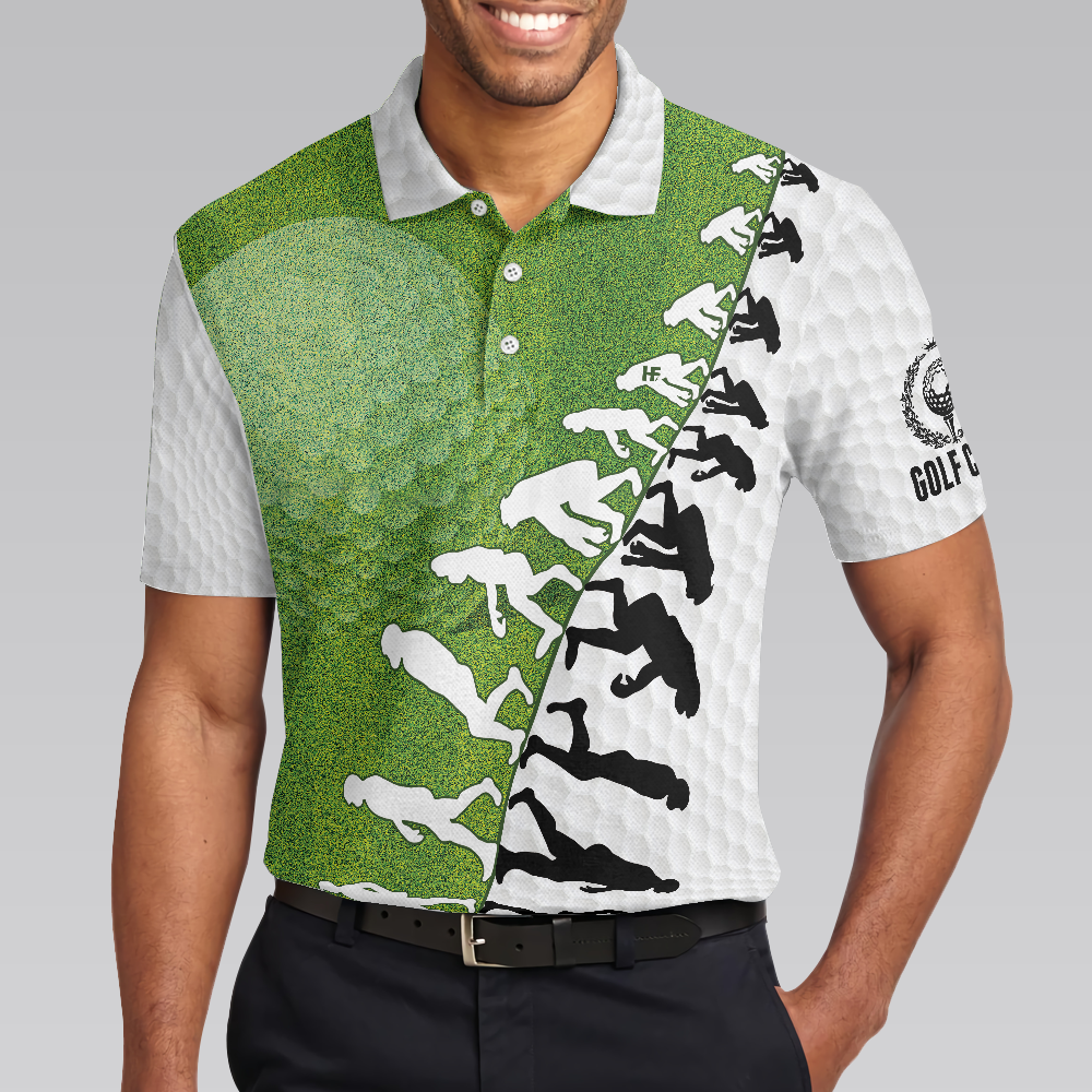 The Evolution Of Golfer Through Generations Golf Polo Shirt White And Green Golf Shirt For Men - 1