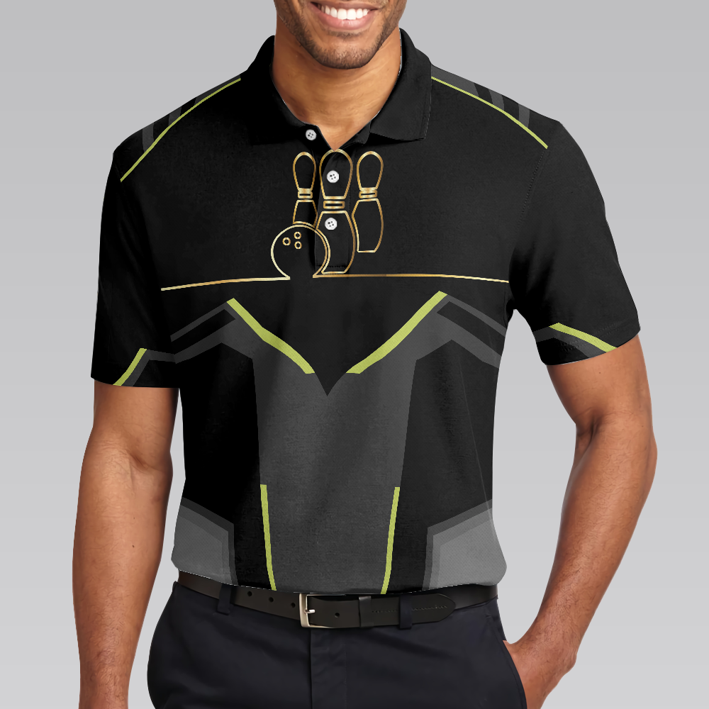 Strike Black And Golden Pattern Bowling Short Sleeve Polo Shirt Digital Polo Shirt Best Bowling Shirt For Men - 4