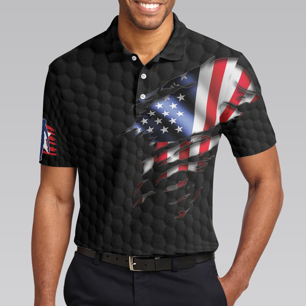 Black American Flag Bowling Polo Shirt Cool USA Flag Bowling Shirt For Men - 4