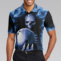 Bowling Murder Polo Shirt Blue Flame Pattern Bowling Polo Shirt Scary Skull Shirt Design For Halloween - 5