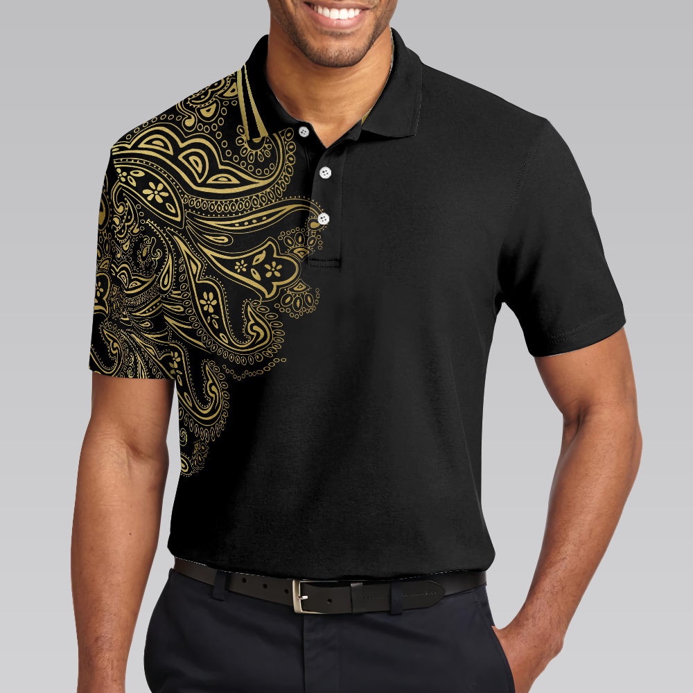 Personalized Golden Floral Paisley Golf Polo Shirt - 5