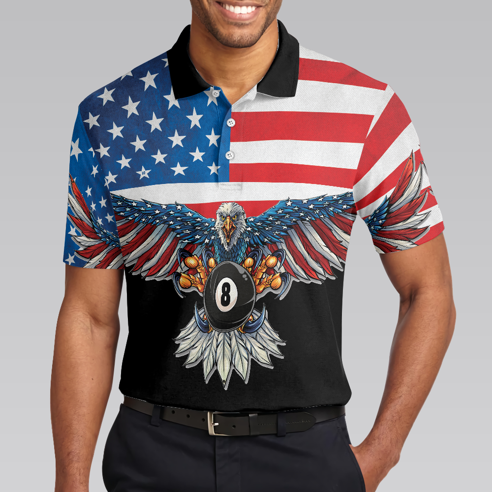 Billiards American Eagle Polo Shirt Cool American Flag Billiards Shirt For Men Best Billiards Gift Idea - 4