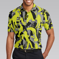 Golf Camo Light Green Pattern Golf Polo Shirt Yellow Silhouette Golfing Polo Shirt Camouflage Golf Shirt For Men - 4