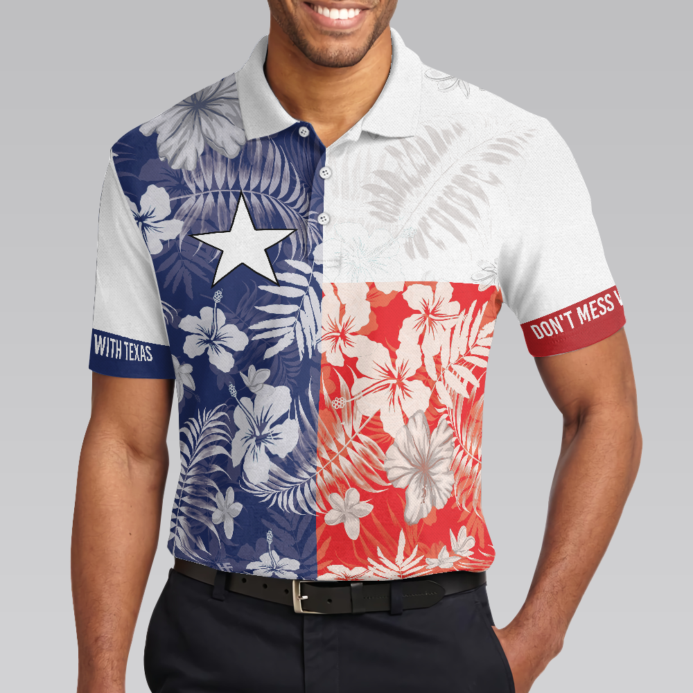 Dont Mess With Texas Flag Tropical Texas Polo Shirt Texas Bluebonnet Shirt For Men - 4